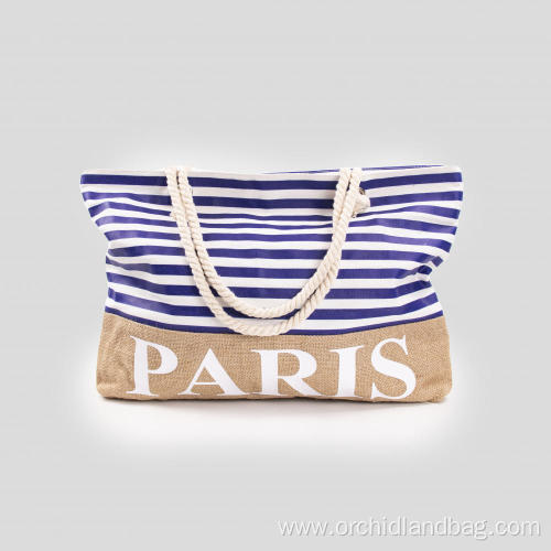 Blue Striped Cotton Rope Tote